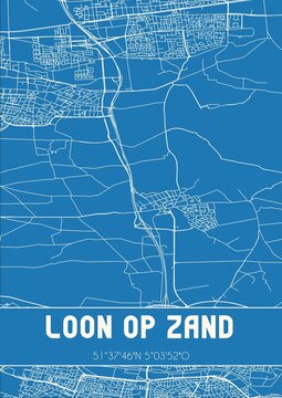 Blueprint of the map of Loon op Zand located in Noord-Brabant the Netherlands.