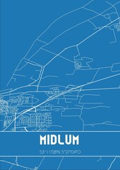 Blueprint of the map of Midlum located in Fryslan the Netherlands.