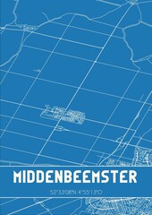 Blueprint of the map of Middenbeemster located in Noord-Holland the Netherlands.