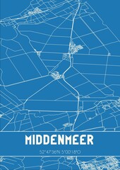 Blueprint of the map of Middenmeer located in Noord-Holland the Netherlands.