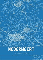 Blueprint of the map of Nederweert located in Limburg the Netherlands.