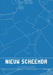 Blueprint of the map of Nieuw Scheemda located in Groningen the Netherlands.