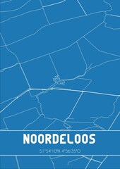 Blueprint of the map of Noordeloos located in Zuid-Holland the Netherlands.