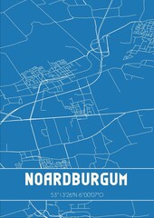 Blueprint of the map of Noardburgum located in Fryslan the Netherlands.