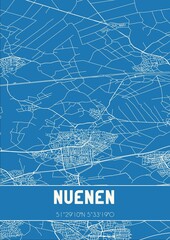 Blueprint of the map of Nuenen located in Noord-Brabant the Netherlands.