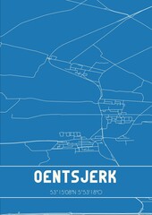 Blueprint of the map of Oentsjerk located in Fryslan the Netherlands.