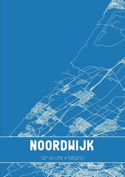 Blueprint of the map of Noordwijk located in Zuid-Holland the Netherlands.
