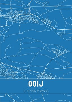 Blueprint of the map of Ooij located in Gelderland the Netherlands.