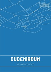Blueprint of the map of Oudemirdum located in Fryslan the Netherlands.