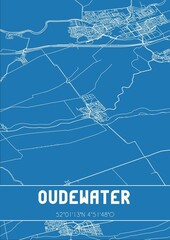 Blueprint of the map of Oudewater located in Utrecht the Netherlands.