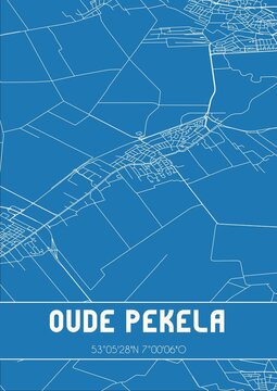 Blueprint of the map of Oude Pekela located in Groningen the Netherlands.