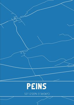 Blueprint of the map of Peins located in Fryslan the Netherlands.