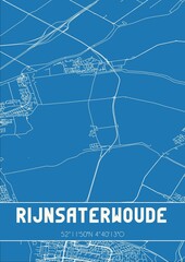 Blueprint of the map of Rijnsaterwoude located in Zuid-Holland the Netherlands.