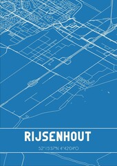 Blueprint of the map of Rijsenhout located in Noord-Holland the Netherlands.