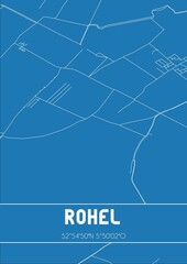 Blueprint of the map of Rohel located in Fryslan the Netherlands.