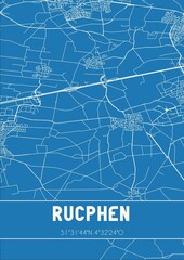 Blueprint of the map of Rucphen located in Noord-Brabant the Netherlands.