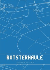 Blueprint of the map of Rotsterhaule located in Fryslan the Netherlands.