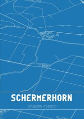 Blueprint of the map of Schermerhorn located in Noord-Holland the Netherlands.