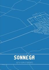 Blueprint of the map of Sonnega located in Fryslan the Netherlands.
