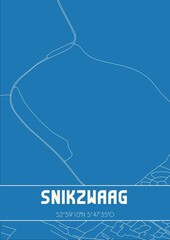 Blueprint of the map of Snikzwaag located in Fryslan the Netherlands.