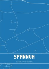 Blueprint of the map of Spannum located in Fryslan the Netherlands.