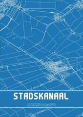 Blueprint of the map of Stadskanaal located in Groningen the Netherlands.