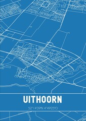 Blueprint of the map of Uithoorn located in Noord-Holland the Netherlands.