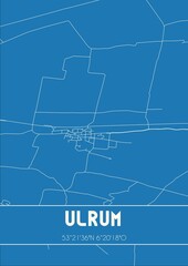Blueprint of the map of Ulrum located in Groningen the Netherlands.