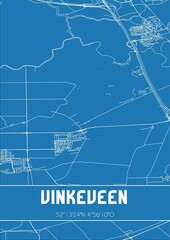 Blueprint of the map of Vinkeveen located in Utrecht the Netherlands.