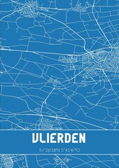 Blueprint of the map of Vlierden located in Noord-Brabant the Netherlands.
