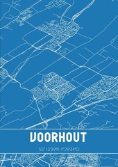 Blueprint of the map of Voorhout located in Zuid-Holland the Netherlands.