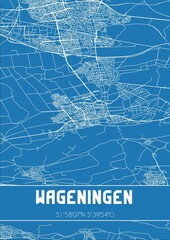 Blueprint of the map of Wageningen located in Gelderland the Netherlands.