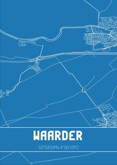 Blueprint of the map of Waarder located in Zuid-Holland the Netherlands.