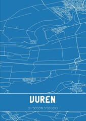 Blueprint of the map of Vuren located in Gelderland the Netherlands.