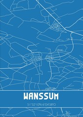 Blueprint of the map of Wanssum located in Limburg the Netherlands.