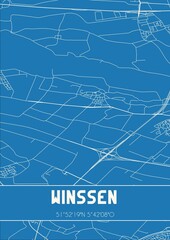Blueprint of the map of Winssen located in Gelderland the Netherlands.