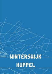 Blueprint of the map of Winterswijk Huppel located in Gelderland the Netherlands.