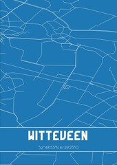 Blueprint of the map of Witteveen located in Drenthe the Netherlands.