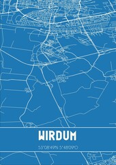 Blueprint of the map of Wirdum located in Fryslan the Netherlands.