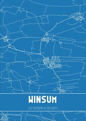 Blueprint of the map of Winsum located in Groningen the Netherlands.