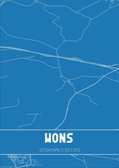 Obraz premium Blueprint of the map of Wons located in Fryslan the Netherlands.
