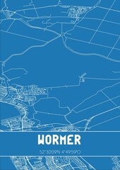 Blueprint of the map of Wormer located in Noord-Holland the Netherlands.
