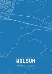 Blueprint of the map of Wolsum located in Fryslan the Netherlands.