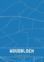 Blueprint of the map of Woudbloem located in Groningen the Netherlands.