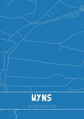 Blueprint of the map of Wyns located in Fryslan the Netherlands.