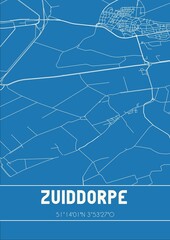 Blueprint of the map of Zuiddorpe located in Zeeland the Netherlands.