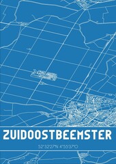 Blueprint of the map of Zuidoostbeemster located in Noord-Holland the Netherlands.