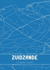 Blueprint of the map of Zuidzande located in Zeeland the Netherlands.