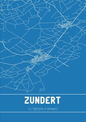 Blueprint of the map of Zundert located in Noord-Brabant the Netherlands.
