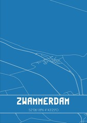 Blueprint of the map of Zwammerdam located in Zuid-Holland the Netherlands.